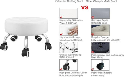 Kaleurrier Low Height Rolling Stool - Heavy Duty Short Stool Chair with Wheels Low to Ground - Small Roller Seat Stools for Home Office Kitchen Repair Shop Mechanic Pedicure Garage Library White