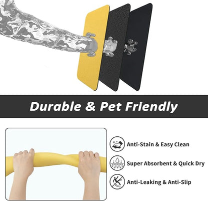 HotLive Dog Food Mat - Absorbent Cat Mat for Food and Water, No Stains Pet Feeding Bowl Mat, Easy to Clean Pet Placemats, Quick Dry Dog Water Dispenser Mat for Messy Drinkers | Yellow 16"x 24"