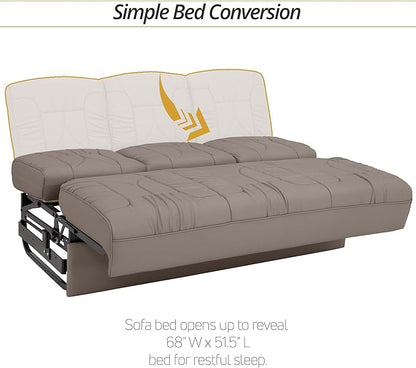 Qualitex De Leon Console SL RV Sofa Bed, 68" Wide, Ulitmate Leather, Light Antelope