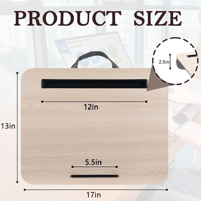 Portable Laptop Desk Fits Up to 16“ Laptops, with Tablet Slot, Built-in Cushion, Great for Home & Office,Lap Desk for Laptop,Lap Desk with Cushion (Light Wood, Medium)