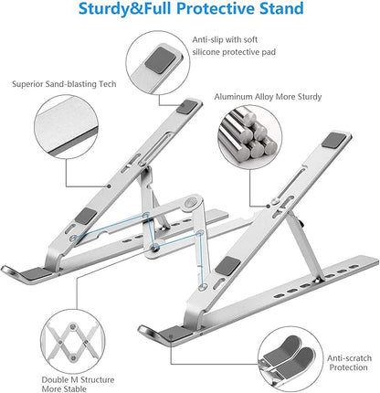 Laptop Stand for Desk, Ergonomic Design Adjustable Aluminum Foldable Portable Computer Stand, Compatible with MacBook Air Pro, HP, Lenovo, Dell, More 10-15.6”Inch and Tablets (Silver)
