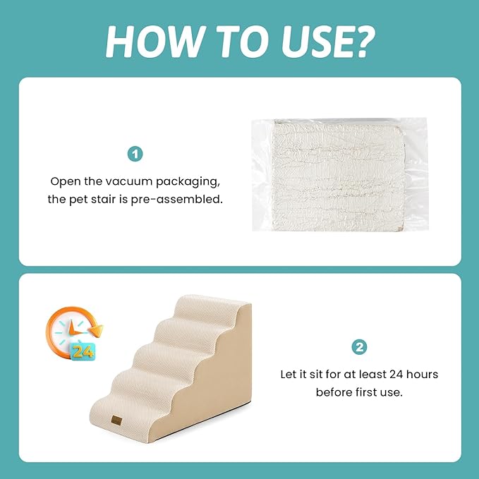 Wide Dog Stairs for Small Dog 22.6" H, Curved Pet Step for Puppy, Older Cat, Curved Ramp for High Bed or Car, Ladder with High Density Foam, Durable, 5 Step, 17.7x33x22.6 inch, Beige