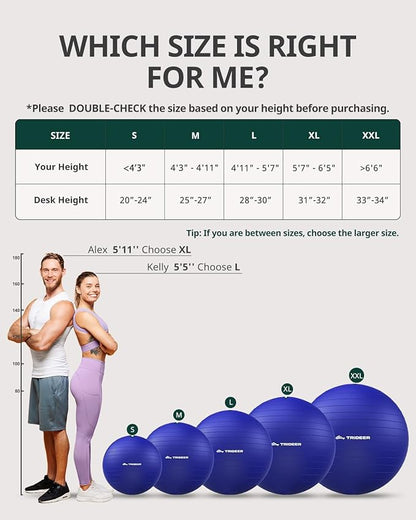 Trideer Exercise Ball for Yoga, Pilates & Fitness – Stability Ball Equipment