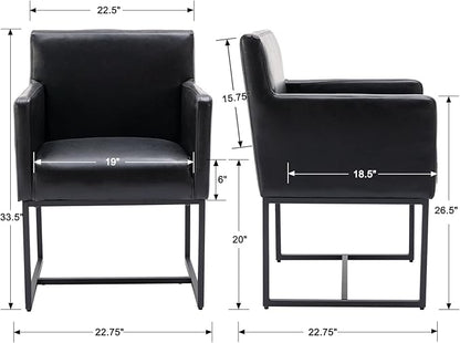 BESTANO Set of 6 Upholstered Dining Chairs with Armrest, PU Leather Modern Accent Armchairs, Kitchen & Dining Room Chairs Side Chairs, Black