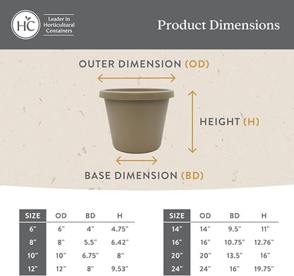 The HC Companies 20 Inch Prima Round Planter Pots with Drainage Holes and Rolled Rim, Lightweight UV-Resistant Plastic Indoor & Outdoor Planters, 2-Pack Flower Pots for Garden & Home Decor, Warm Gray