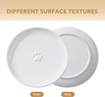 Raised Ceramic Wide Whisker Friendly Cat Dishes, Anti-Slip Food& Water Bowl with 2 Style Stand Adjustable Pet Bowl Set(2Dish+Stand, White)