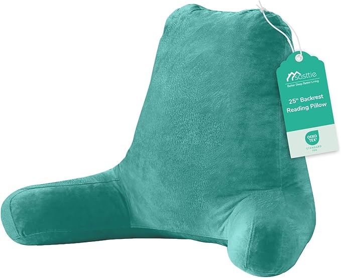 Sasttie 25-inch Reading Pillows for Sitting in Bed Adult, Jumbo Velvet Back Pillow Bed Sitting Up, XL High Back-Rest Support Cushion for Sit Up on Couch & Floor, Oeko-Tex Certified, Teal Cyan