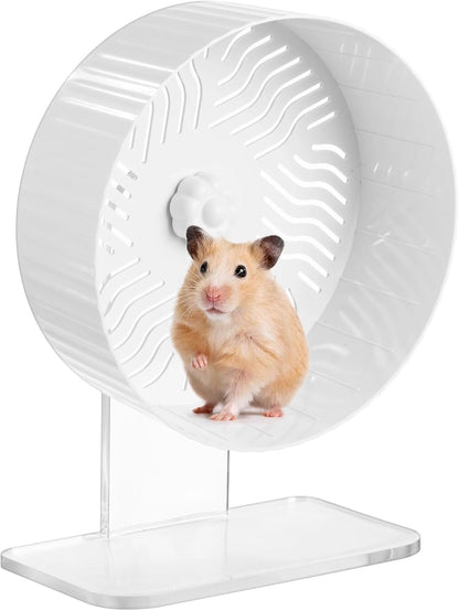 Silent Hamster Wheel, Hamster Exercise Wheel with Adjustable Acrylic Stand, Hamster Exercise Wheel for Gerbil, Syrian & Dwarf, Chinchilla and More Small Animal Hamster Running Wheels (8.2 in)