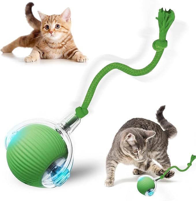 Interactive Cat Toy, 2025 New Interactive Rolling Cats Dog Toy Balls 360° Smart Automatic Rolling Pet Ball, Fast Moving Toy for Dog,Cat Ball Toy(Geen)