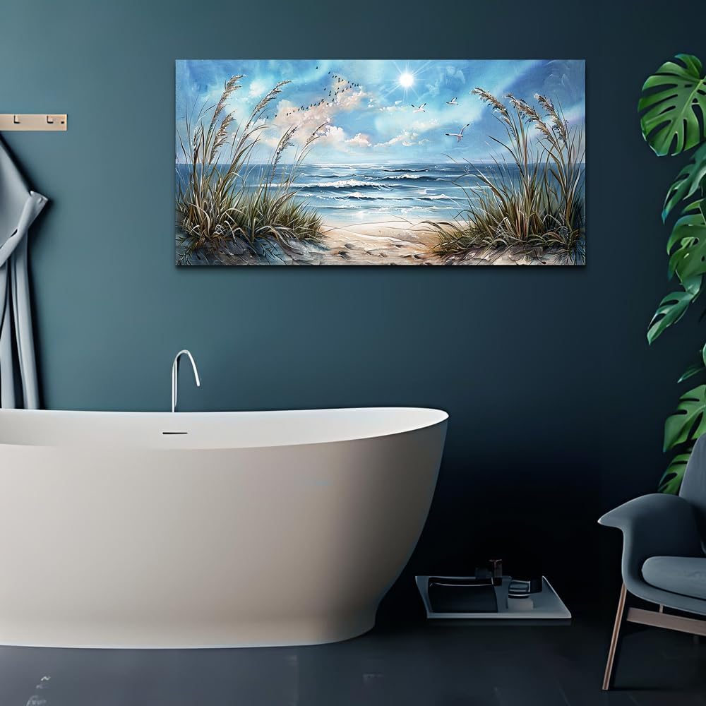 hyidecorart Wall Art For Living Room Wall Decor For Bedroom Bathroom Decoration Sunshine Ocean Scenery Painting Blue Sea Waves Wall Pictures Office Modern Canvas Prints Artwork Aesthetic Home Decor