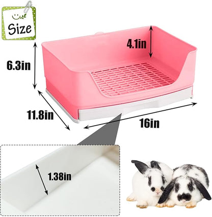 kathson Large Rabbit Litter Box Trainer, Potty Corner Toilet with Drawer Bigger Pet Pan for Adult Hamster, Guinea Pig, Ferret, Galesaur, Bunny and Other Animals (Pink)