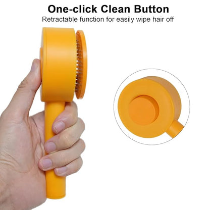 Self-Cleaning Pet Brush - Deep Massage Deshedding Comb with Resin Protective Tips, Curved Teeth, One-Button Hair Release - Washable, for Shedding & Long-Haired Dogs Cats