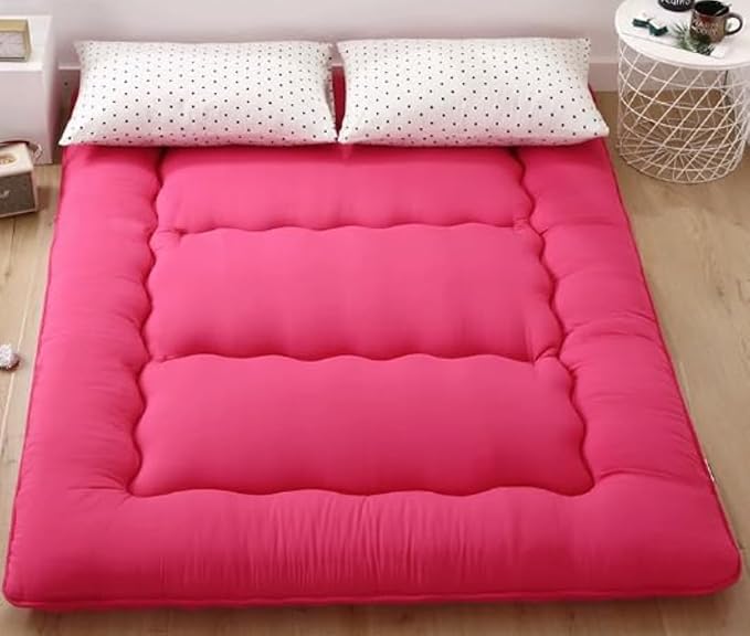 BEYTLYE Floor Mattress Japanese Futon Foldable Sleeping Pad, Portable Roll Up Tatami Mat for Camping Guest Room, Red, Twin (80" x 36")