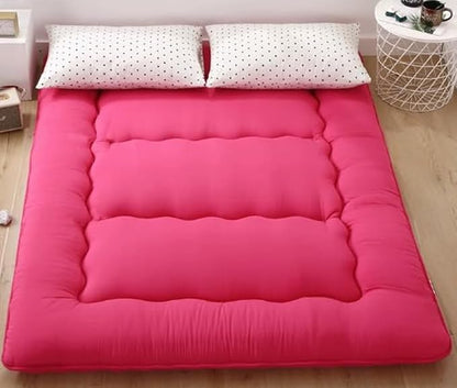 BEYTLYE Floor Mattress Japanese Futon Foldable Sleeping Pad, Portable Roll Up Tatami Mat for Camping Guest Room, Red, Twin (80" x 36")