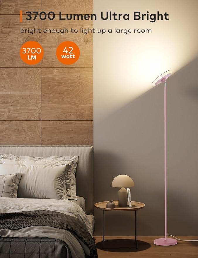 Bright Floor Lamp,42W 3700LM LED Torchiere Floor Lamps for Living Room, 71in Modern Tall Standing Light with Remote,Color & Brightness Dimmable Room Lamps,1/2/3H Timer for Bedroom,Office (Pink)