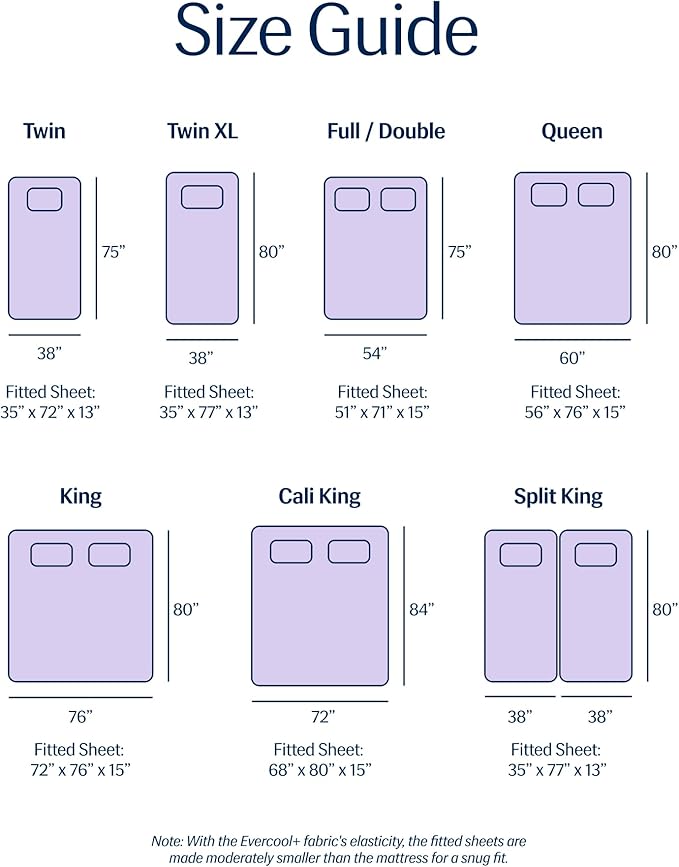 REST® Evercool®+ Fitted Sheet, Queen, Lavender Breeze, 15" Deep(up to 18’’), Breathable Bedding for Hot Sleeper and Night Sweats, Bed Sheet with Ionic+ Self-Cleaning Silver Yarn for Sensitive Skin