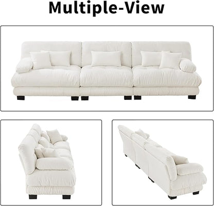 133.8" Oversized White Chenille Cloud Couch, 3 Seater Modular Sectional Sofa, Deep Seat Fluffy Couch Set with 5 Pillows