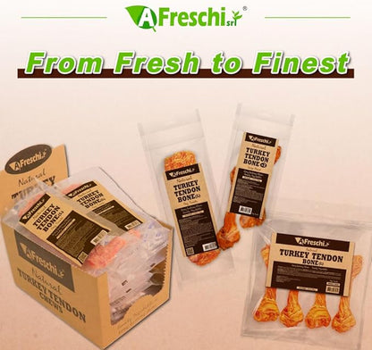 AFreschi Turkey Tendons for Dogs, USA-Sourced, Healthy Dog Treats, Rawhide-Free Puppy Chews, Long Lasting, All Natural, Hypoallergenic Dog Treats for Large Breeds, 10 oz Pack Bone (L)