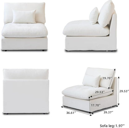 WJShome Modern Middle Module Couch for Living Room, Cushion Covers Removable, Minimalist Comfy Breathable Sofa,White
