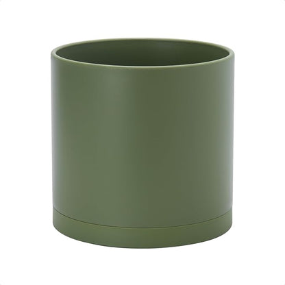 D'vine Dev 10 Inch Plastic Planter Pots for Plant Pot with Drainage Hole and Seamless Saucers, Olive, 74-X-I-2