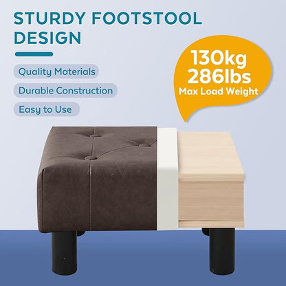 FIMIVIBI Small Foot Stool Ottoman, Faux Leather Footstool Ottoman Foot Rest for Couch, Rectangle Footstools and Ottomans Small for Living Room, Entryway and Bedroom (Brown)