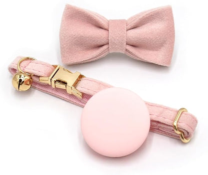 Pink Personalized Cat Collar with Name Tag & Bells Optional Bow-tie Cute Cat Collars for Girls Cats, Soft Durable Custom Kitten Collars for Small Large Cats(Pink)