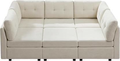 VANOMi 5 Seater Modular Sectional Sofa, Convertible Modular Cloud Sofa Bed with Ottoman, Comfy Chenille Sofas & Couches for Living Room, Apartment, Office, White, Sofa Bed