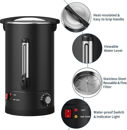 120 Cup Commercial Coffee Urn - 18L/4.8Gal Stainless Steel Electric Coffee Maker