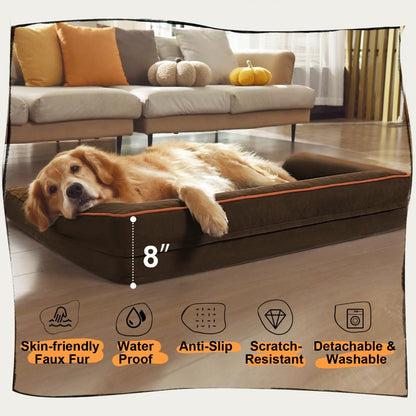 Large Dog Bed Orthopedic Washable - Memory Foam Couch Sofa - XXL Large Big Dogs - Beds Bolster Pet - Waterproof with Removable Cover - Coffee Dog Bed