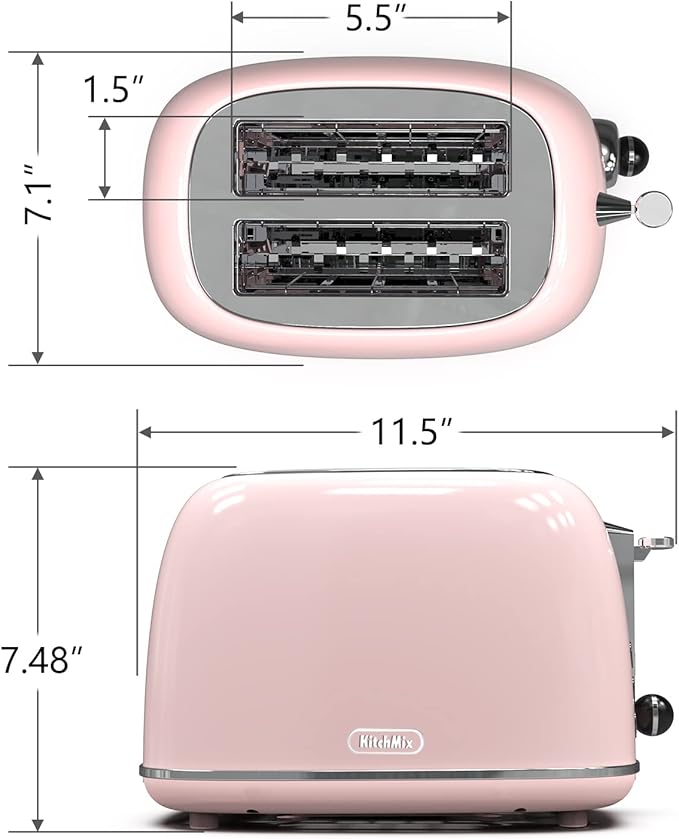 Toaster 2 slice, Retro Stainless Steel Toaster