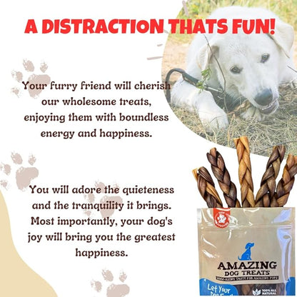Amazing Dog Treats - 6 Inch Braided Collagen Sticks for Dogs - (10 Count) - Collagen Bully Sticks for Dogs