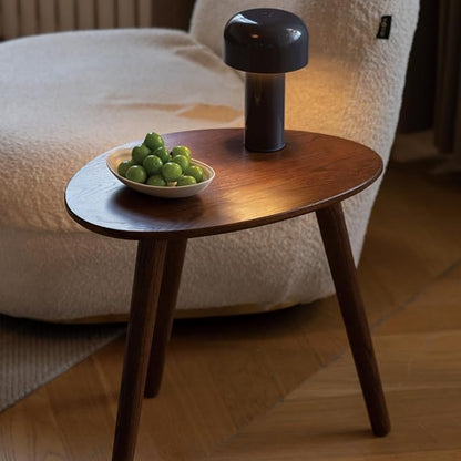 Vadisun Small Oval Coffee Table, 19.7'' Small Mid Century Modern End Table for Living Room, 100% Solid Oak Wood Side Table, Minimalist Display Center Table(Walnut Color, 19.68" Wx13.38 Dx17.71 H)