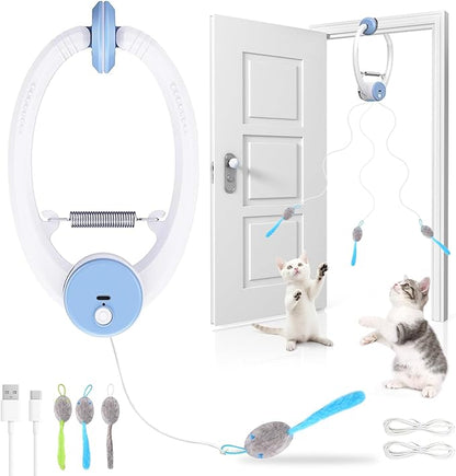 Interactive Cat Toys for Indoor Cats, Automatic Electric Flying Bird Feather Wand Toy, Best Kitten & Adult Cat Enrichment Toy Hanging Electric Kitty Toys for Bored Cats, Light Blue