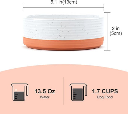 SPUNKYJUNKY Ceramic Dog and Cat Bowls 2 Pack, 5.1'' Dog and Cat Food Water Double Feeding Bowls Non-Slip for Cats and Puppy Small Sized Breed Microwave Dishwasher Safe - 13.5 OZ, 2pcs, Pattern White