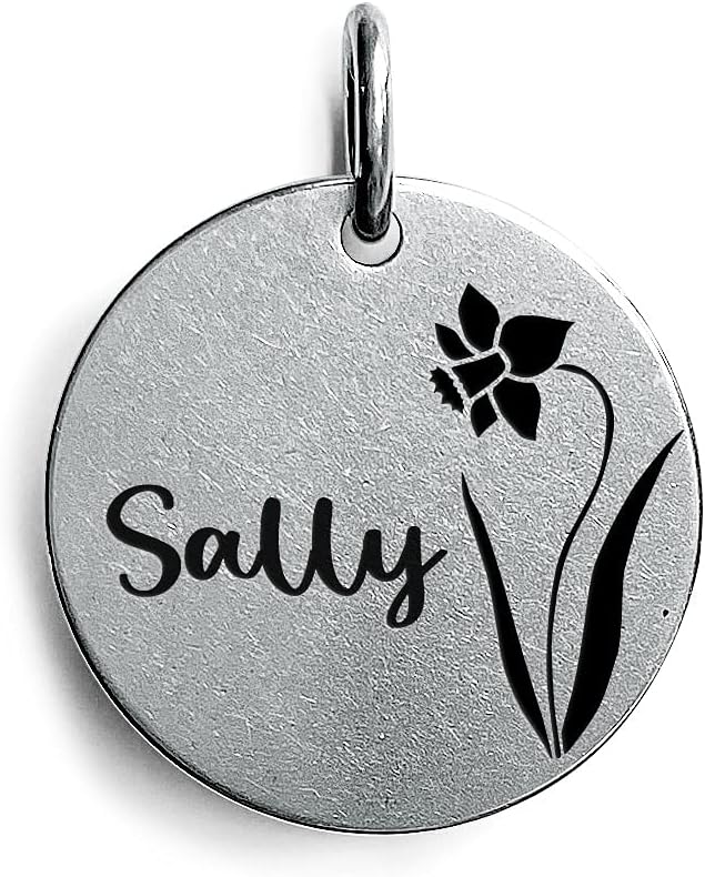 Cats Dogs ID Tags Personalized Engraving Birth Flowers Pattern for Custom Pets Collar Accessories Matt Stainless Steel Extra Small Round Name Plate