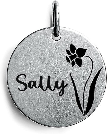Cats Dogs ID Tags Personalized Engraving Birth Flowers Pattern for Custom Pets Collar Accessories Matt Stainless Steel Extra Small Round Name Plate