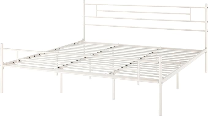 SHA CERLIN 14 Inch King Size Metal Bed Frame with Iron-Art Headboard and Footboard,Under Bed Storage Space,Platform Bed with Metal Slats Support,Easy Assembly,Noise Free,No Box Spring Needed,White
