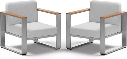 ComfCove 2 Pieces Outdoor Aluminum Armchair, Modern Patio Patio Furniture with Wide Seat and Thick Cushions, All-Weather Oversized Couch for Deck, Porch