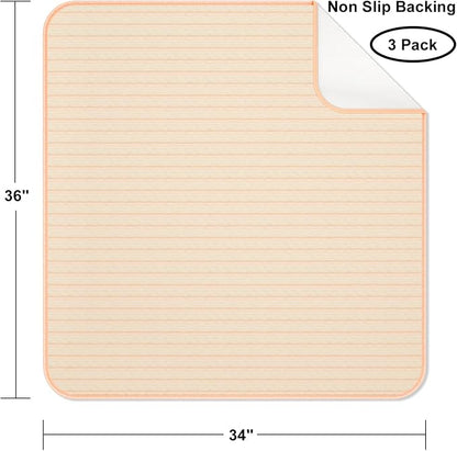 Bed Pads for Incontinence Washable Waterproof, 36" x 34" (Pack of 3) - Reusable Medium Bamboo Fiber Pee Pads for Adults, Women, Elderly, Pet, 4-Layer Underpads for Sofa, Couch, Furniture - KELISITING