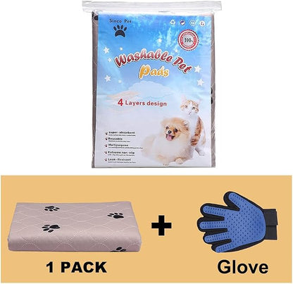 Washable Dog Pee Pads with Puppy Grooming Gloves,Puppy Pads,Reusable Pet Training Pads,Large Dog Pee Pad,Waterproof Pet Pads for Dog Bed Mat,Super Absorbing Whelping Pads