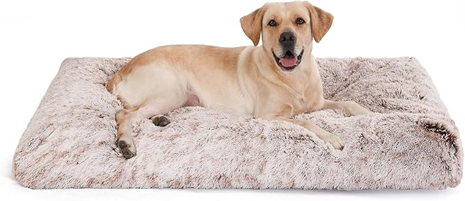Bedfolks Plush Dog Crate Bed, Waterproof, Faux Fur, XXL, 47"x29", Brown