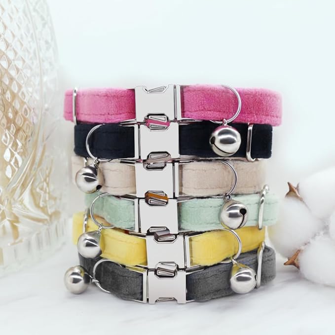Personalized Cat Collar with Name Plate,Adjustable Tough Nylon Cat ID Collars with Bell,Customize Engraved Pet Name and Phone Number (Velvet Style E)