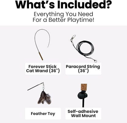 Forever Stick 2 Pack - The Unbreakable Cat Toy Wand, Extra Long Durable Interactive Cat Toy for Indoor Cats, Feather Kitten Toys for Bored Indoor Adult Cats, Bird Teaser Cat Accessories