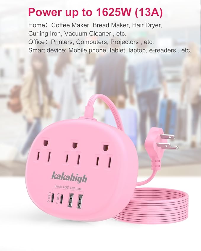 Pink Extension Cord - 10 FT Flat Extension Cord