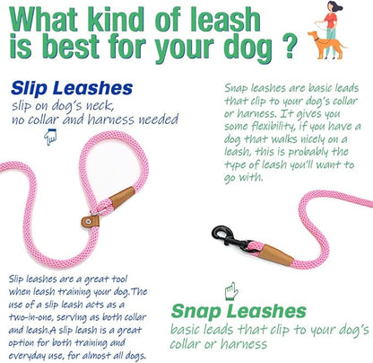 lynxking Dog Leash Slip Lead 5 6 8 FT Dog Training Leash Strong Heavy Duty Braided No Pull Training Lead Leashes for Small Medium Large Dogs