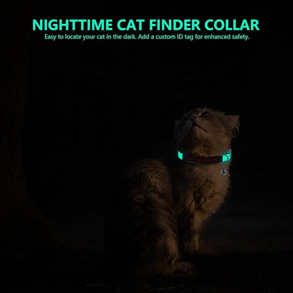Personalized Nylon Cat Collar Breakaway with Bell, Custom Glow in The Dark ID Collar with Embroidered Name and Phone Number (Glow in The Dark)