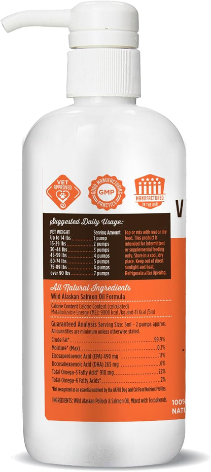 VetPro Complete Wild Alaskan Salmon Oil Formula Supplement for Dogs & Cats, 16 Ounces, Omega 3 & 6 Liquid Fish Oil, EPA + DHA Fatty Acids, Coat & Joint Support, Helps Dry Skin & Allergies, Add to Food