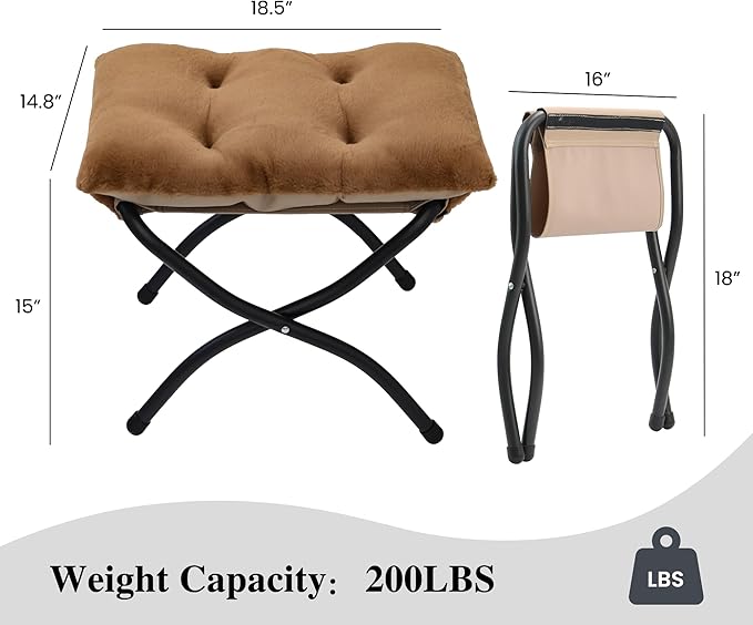 Mordchil HF 15"(H) Folding Ottoman, Set of 2, Foldable Footrest Stool, Small Foot Stool for Couch, Collapsible Foot Rest Ottoman for Sofa, Accent Padded Ottomans for Living Room, Bedroom, Brown