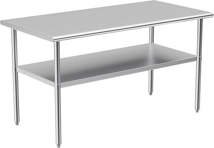 Atronor Stainless Steel Table for Prep & Work, 30x60 Inches, NSF Metal Commercial Heavy Duty Table with Adjustable Under Shelf and Foot for Restaurant, Home and Hotel