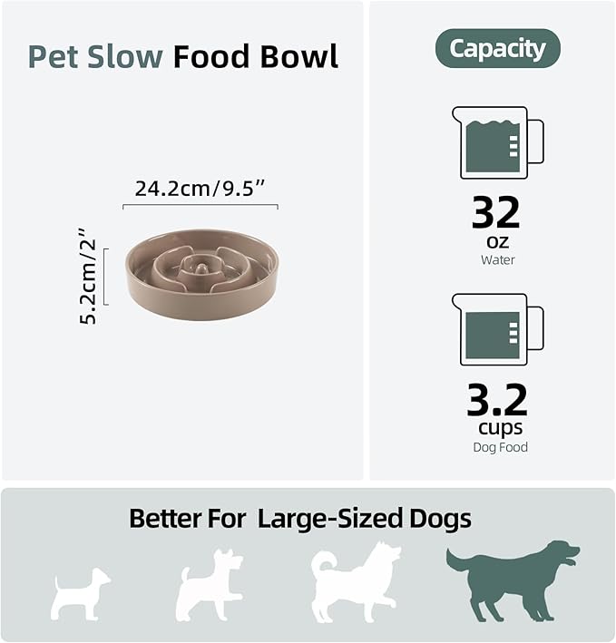 Ceramic 3.2 Cup Slow Feeder Dog Bowl